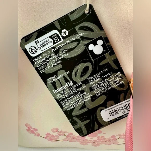 New LOUNGEFLY Disney Japan Minnie Mouse Pink & White CHERRY BLOSSOM Backpack Bag - Picture 6 of 7